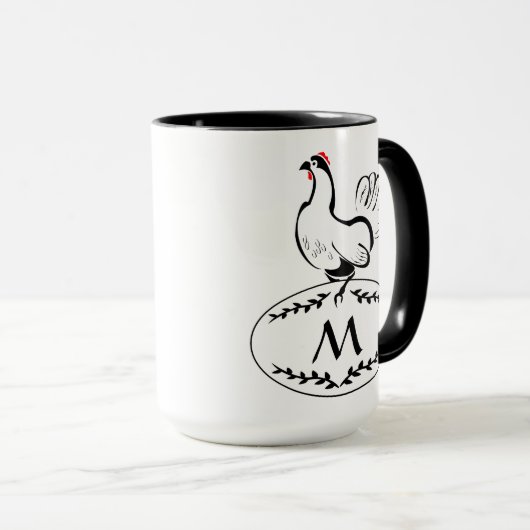 Schwarz-Weiß-Elagant-Hen auf einem Monogramm-Ei Tasse (VorderseiteRechts)