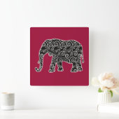 Schwarz-Weiß-Elefant auf Rot Quadratische Wanduhr (Zuhause)