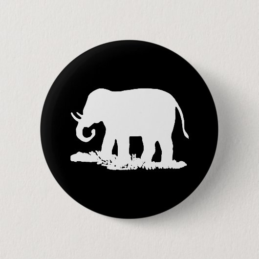 Schwarz-Weiß-Elefant-Silhouette Button (Vorderseite)