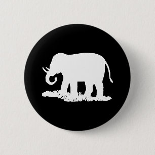 Schwarz-Weiß-Elefant-Silhouette Button