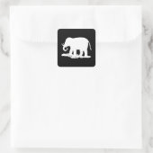 Schwarz-Weiß-Elefant-Silhouette Quadratischer Aufkleber (Tasche)