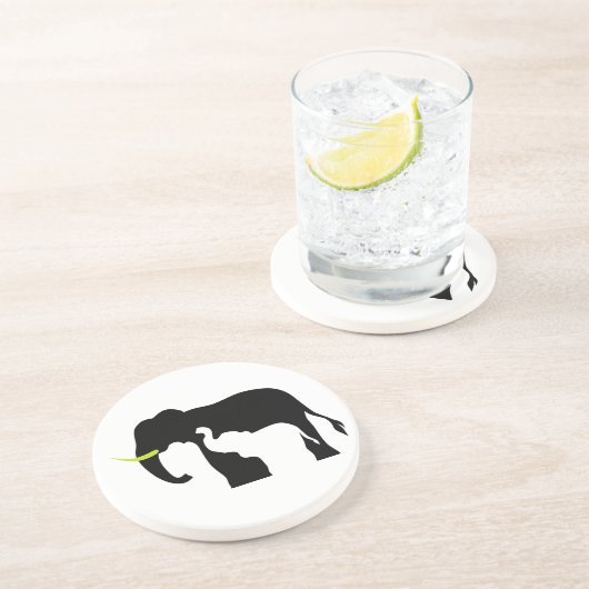 Schwarz-Weiß-Elefanten Sandstein Untersetzer (Seite)