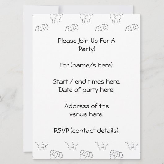 Schwarz-Weiß-Elefantenmuster Einladung (Vorderseite)