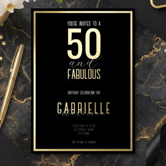 Schwarz Weiß Elegant 50 und Fabelhaft Geburtstag Folieneinladung