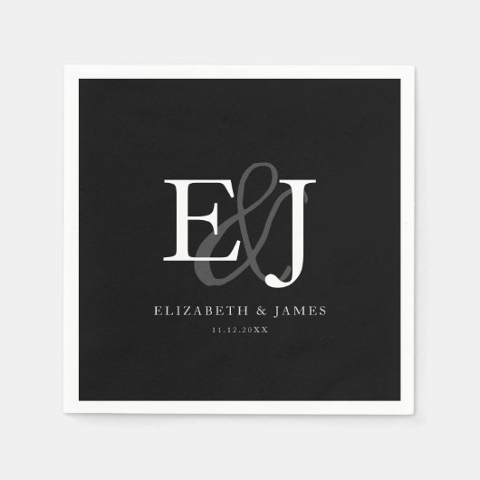Schwarz-Weiß-Elegant-Ampersand-Monogramm-Hochzeit Serviette (Vorderseite)