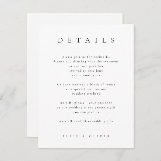 Schwarz-Weiß-Elegant Boho Details Hochzeit modern Begleitkarte (Vorne/Hinten)