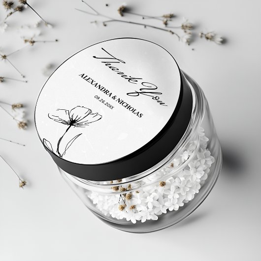 Schwarz-Weiß-Elegant Danke Gastgeschenk Hochzeit Runder Aufkleber