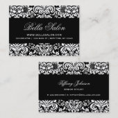 Schwarz-Weiß-Elegant-Flora-Damaskus Visitenkarte (Vorne/Hinten)
