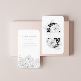 Schwarz-Weiß-Elegant-Flora-Visitenkarte Visitenkarte