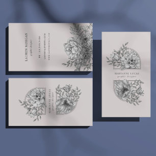 Schwarz-Weiß-Elegant-Flora-Visitenkarte Visitenkarte