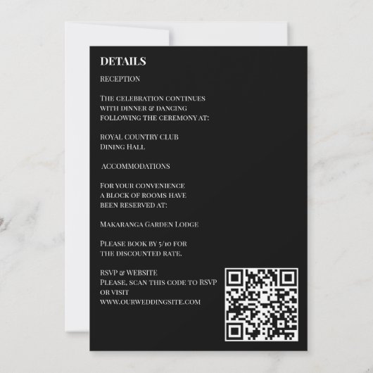 Schwarz-Weiß elegant, ganz einfach in einer Hochze Einladung (Rückseite)