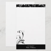 Schwarz-Weiß-Elegant Geblüht Briefpapier (Vorne/Hinten)