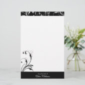 Schwarz-Weiß-Elegant Geblüht Briefpapier (Stehend Vorderseite)