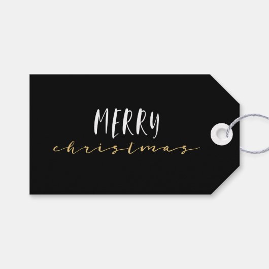 Schwarz & Weiß Elegant Geometric Frohe Weihnachten Geschenkanhänger (Vorderseite (Horizontal))