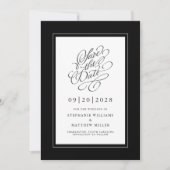 Schwarz-Weiß-Elegant-Hochzeitskalligrafie-Skript Save The Date (Vorderseite)