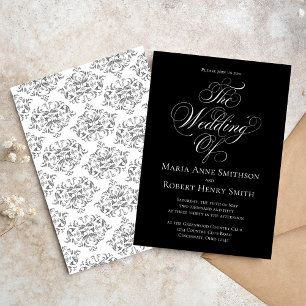 Schwarz-Weiß-Elegant-Hochzeitsskript Einladung