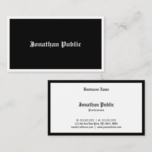 Schwarz-Weiß-Elegant-Kalligrafie-Script-Trendy Visitenkarte (Vorne/Hinten)