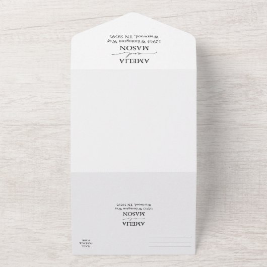 Schwarz-Weiß-Elegant-Kalligrafie-Skript Hochzeit All In One Einladung (Außenbereich)