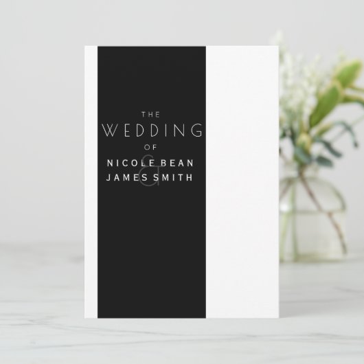 Schwarz & Weiß Elegant Moderne, einfache Hochzeit Einladung (Stehend Vorderseite)