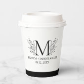 Schwarz-Weiß-Elegant-Monogramm, frisch verheiratet Pappbecher (Rückseite)