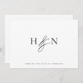 Schwarz-Weiß-Elegant-Monogramm-Hochzeit Dankeskarte (Vorne/Hinten)