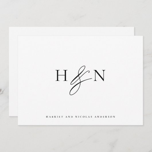 Schwarz-Weiß-Elegant-Monogramm-Hochzeit Dankeskarte (Vorne/Hinten)