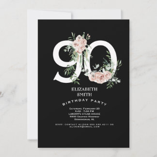 Schwarz & Weiß Elegant Rosa 90. Einladung