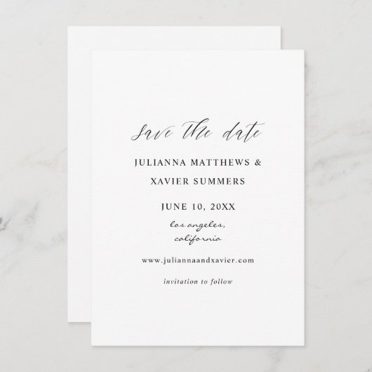 Schwarz-Weiß-Elegant Save the Date (Vorne/Hinten)