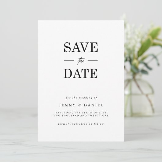 Schwarz-Weiß-Elegant Save The Date (Stehend Vorderseite)