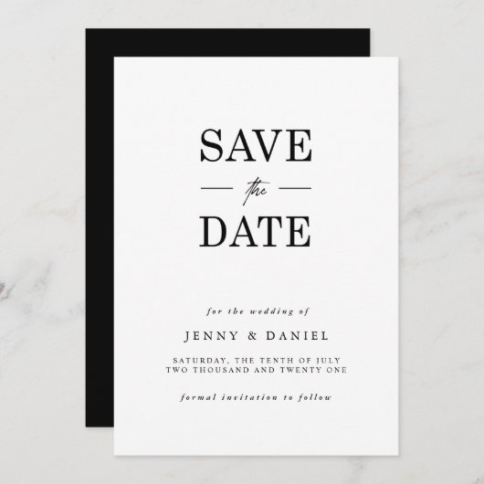 Schwarz-Weiß-Elegant Save The Date (Vorne/Hinten)