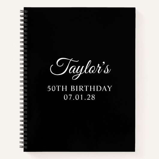 Schwarz-Weiß-Elegant-Script 50. Geburtstag Notizblock (Vorderseite)