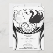 Schwarz & Weiß Elegant Swan Princess Sweet 16 Part Einladung (Vorderseite)