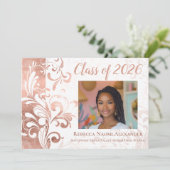 Schwarz-weiß Elegant Swirl Foto 2021 Abschluss Einladung (Stehend Vorderseite)