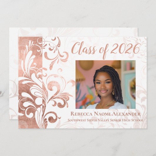 Schwarz-weiß Elegant Swirl Foto 2021 Abschluss Einladung (Vorne/Hinten)