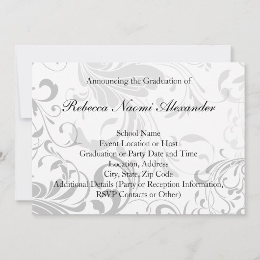 Schwarz-weiß Elegant Swirl Foto 2025 Abschluss Einladung (Rückseite)