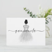 Schwarz & Weiß Elegant Vintag Classic Quinceanera Einladung (Stehend Vorderseite)