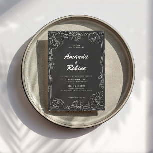 Schwarz-Weiß-Elegante Blume Hochzeit Einladung
