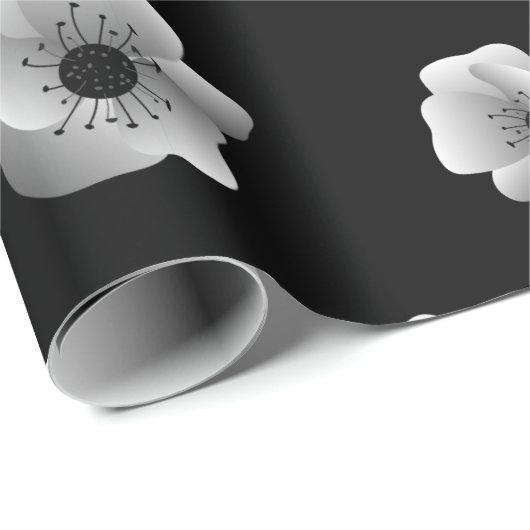 Schwarz-Weiß-Elegante Blume Minimalistisches Muste Geschenkpapier (Rolleneckpunkt)