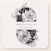 Schwarz-Weiß-Elegante Blumenhochzeit Rechteckiger Pappuntersetzer (Vorderseite)