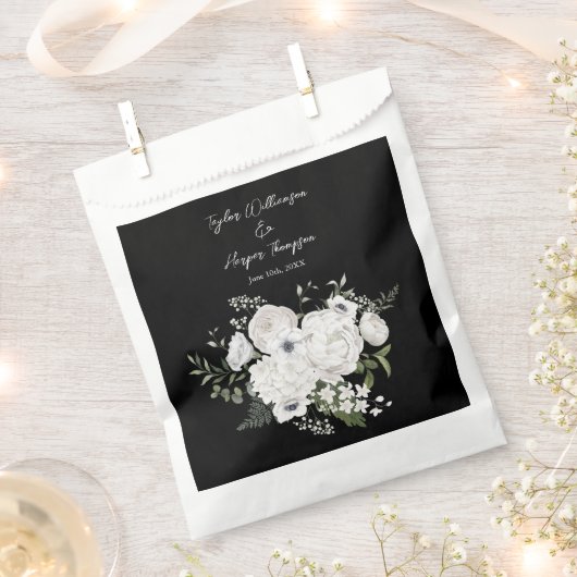 Schwarz-Weiß Elegante Blumenstrauß Modern Geschenktütchen (Ausgeschnitten)