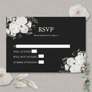 Schwarz-Weiß Elegante Blumenstrauß Modern RSVP Karte