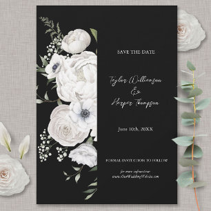 Schwarz-Weiß Elegante Blumenstrauß Modern Save The Date