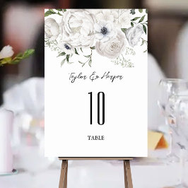 Schwarz-Weiß Elegante Blumenstrauß Modern Tischnummer