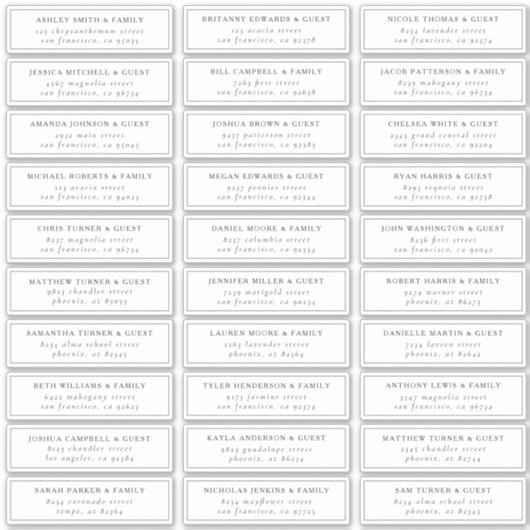 Schwarz-Weiß-elegante Chic-Gästeadresse Aufkleber (Vorderseite)