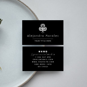 Schwarz-Weiß-Elegante Club Clover Logo Casino Cool Visitenkarte