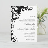 Schwarz-Weiß-Elegante Damask Einladung (Stehend Vorderseite)