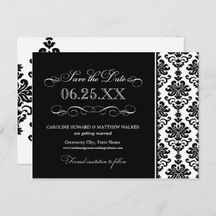 Schwarz-Weiß-Elegante Damask Save the Date Ankündigungspostkarte