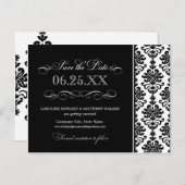 Schwarz-Weiß-Elegante Damask Save the Date Ankündigungspostkarte (Vorne/Hinten)