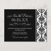 Schwarz-Weiß-Elegante Damask Save the Date Ankündigungspostkarte (Vorderseite)