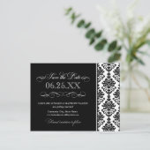 Schwarz-Weiß-Elegante Damask Save the Date Ankündigungspostkarte (Stehend Vorderseite)